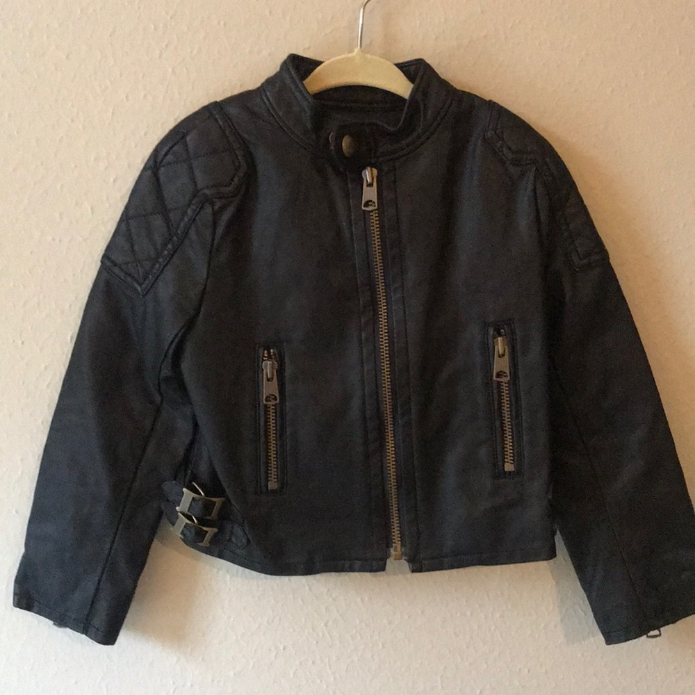 Toddler Girls Polo Black Faux-leather Moto Jacket